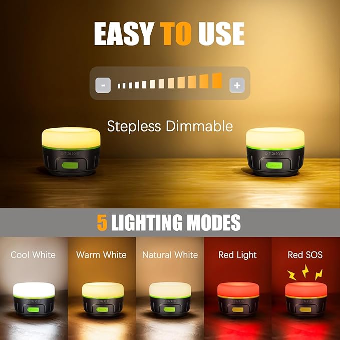 Rechargeable Camping Lantern with 6400mAh Battery, 300 Hour Runtime, 5 Light Modes, Adjustable Brightness, Waterproof, Hook & Magnetic Base, Battery Operated for Camping & Power Outages