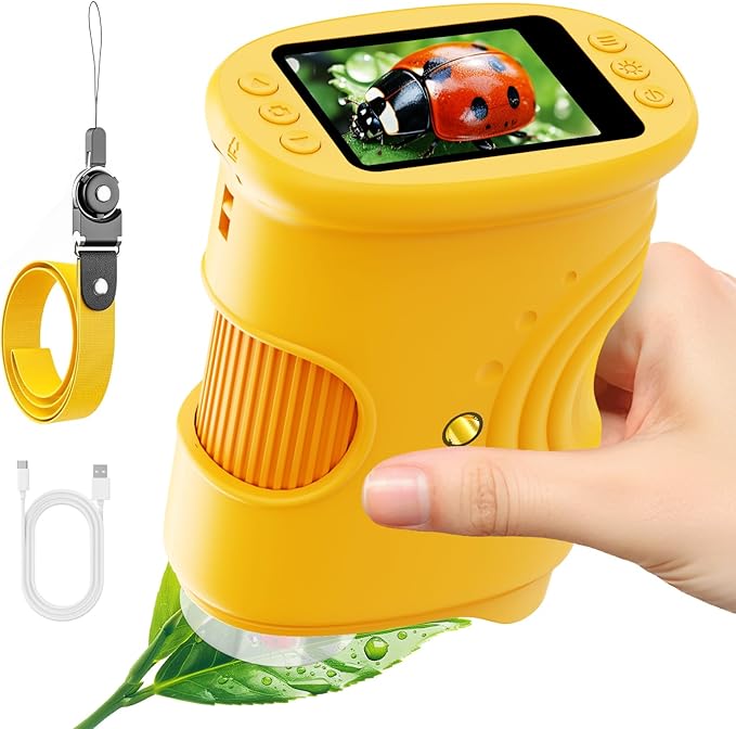 1000X Handheld Digital Microscope for Kids with 2.0" IPS Screen, Portable STEM Science Lab Toy, Rechargeable Pocket Microscope Educational Gift for Boys & Girls Age 4-6 8-12, Orange