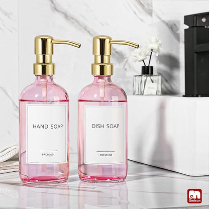 GMISUN Pink Soap Dispenser Bathroom, 2 Pack Kitchen Hand and Dish Soap