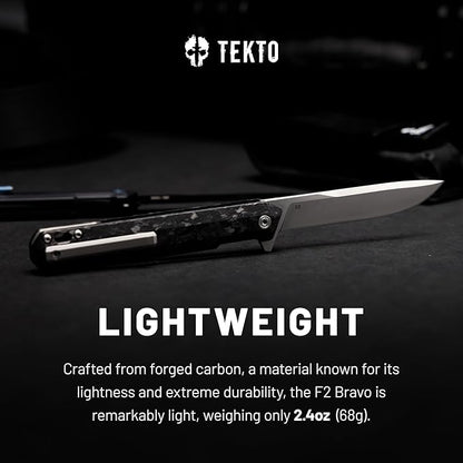 F2 Bravo Folding Knife Pocket - D2 Steel Blade, Ceramic Ball Bearings - EDC - Snap, Swift Flip - Camping, Backpacking - 2.4oz (68g), Forged Carbon Handle, Silver Titanium Accents