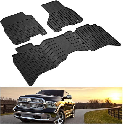 KIWI MASTER Floor Mats for 2009-2018 Dodge Ram 1500/2500/3500 Crew Cab, 2019-2024 Ram 1500 Classic Crew Cab, All Weather Car Mats, Custom Fit TPE Floor Liners, Front & Rear 2 Row, Black