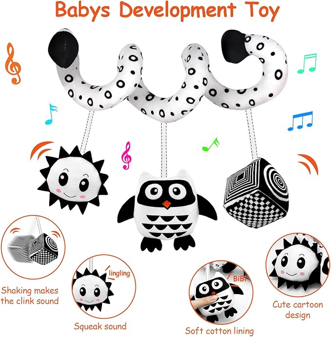 Baby Spiral Hanging Stroller and Car Seat Toys for Babies 0-6 Months Newborn Plush Activity Toys for Bed Bassinet Crib Baby Carrier Gifts (owl)