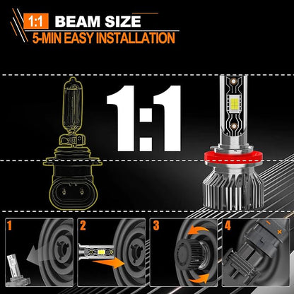 Compatible For Nissan Maxima 2016-2018 H8 H9 High/Low Beam H11 Fog Light Bulbs, 600% Brightness 6500K White with Cooling Fan, Plug and Play, IP68 Pack of 6