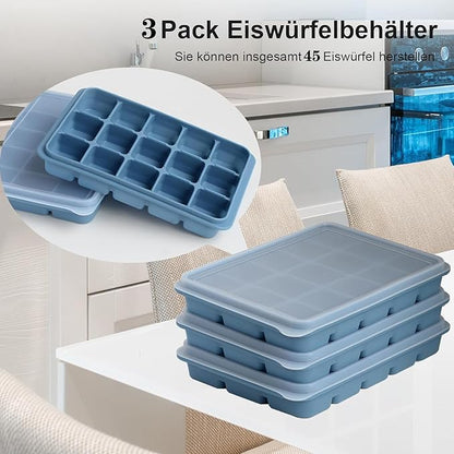Ice Cube Trays Set of 3, Easy Release 15 Flexible Silicone Ice Cube Molds