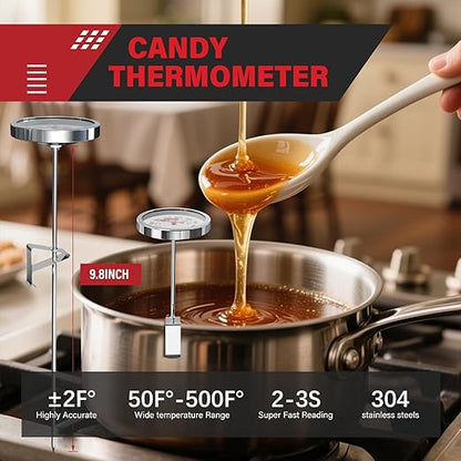 5 Pack Professional Kitchen Food Thermometer Set – Includes Instant Read Digital Meat Thermometer, Oven-Safe, Ambient Oven Monitoring, Fridge & Candy/Deep Fry for Cooking, BBQ, Baking