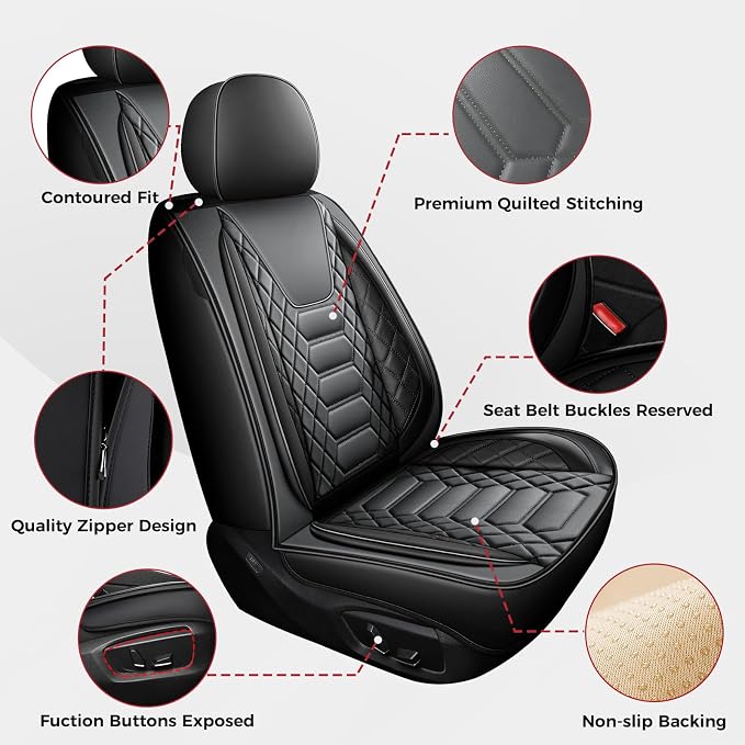 FREESOO Car Seat Covers Leather Seat Cover Full Set Automotive Seat Cover Protector Accessories Airbag Compatible Universal Fit for 5 Seats Black Grey
