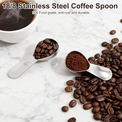 2Pcs Coffee Scoops, Premium 18/8 Stainless Steel Coffee Spoons, Tea and Powder