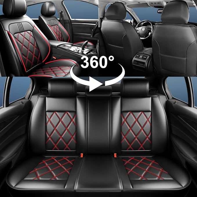Suburban Car Seat Covers Fit for Chevrolet/Chevy Suburban 2007-2026, Full Coverage Leather Waterproof Breathable Seat Covers, Automotive Seat Protectors, Airbag Compatible, (5 Seats, Red Black)