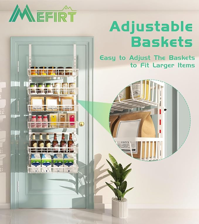 Mefirt Over The Door Pantry Organizer, Wall Mount Spice Rack, Pantry Hanging