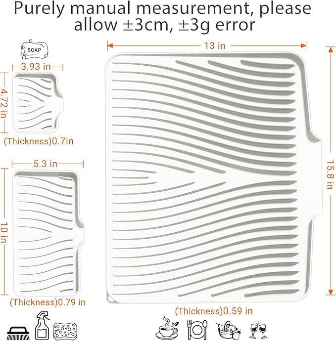 Silicone Dish Drying Mat for Kitchen Counter, Dish Drying Pad, Non-Slip Drain