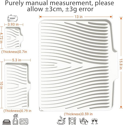 Silicone Dish Drying Mat for Kitchen Counter, Dish Drying Pad, Non-Slip Drain