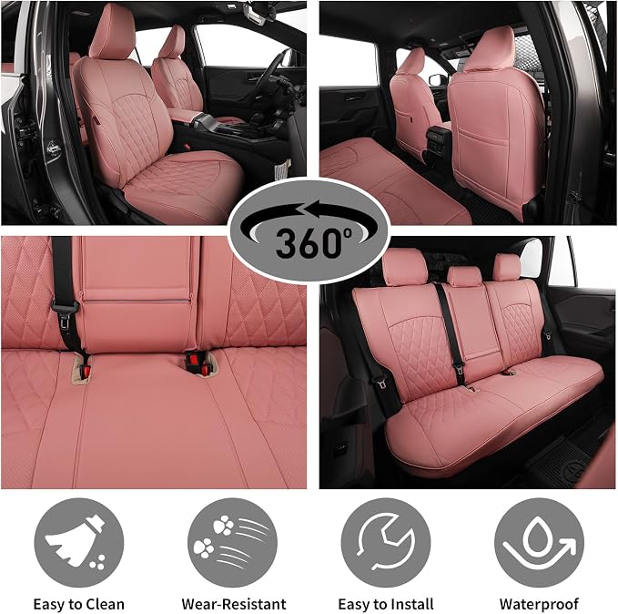 EKR Rav4 Seat Covers Custom Fit for Toyota Rav4 LE(NOT for Hybrid) 2013 2014 2015 2016 2017 2018,Leather Car Pink Seat Cover for Women SUV Full Set,Faux Leather(Pink)