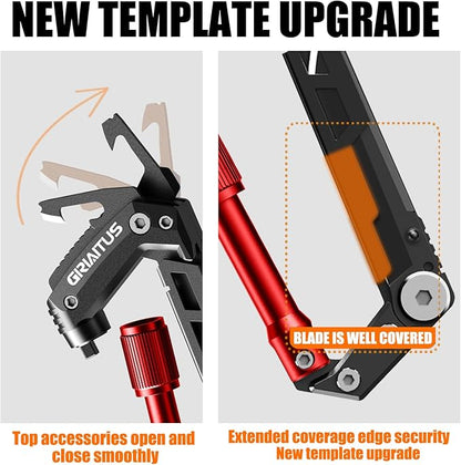 Carabiner Multitool with Pocket Knives, EDC Carabiners, Serrated Knife, Rope Cutter, Screwdriver, Can Bottle Opener, Ruler, Keychain Knife for Camping Hiking, Gifts for Women (Red)