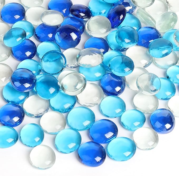 FUTUREPLUSX 5 Lb Flat Glass Marbles, 500PCS Blue Mixed Color Flat Gems Decorative Glass Stones Vase Filler Beads Table Scatter Decor