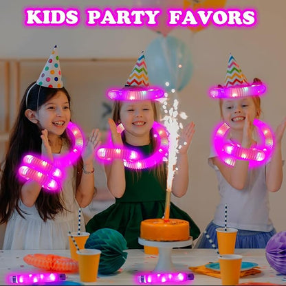12 PCS Pink Glow Sticks Party Favors for Kids,LED Light up Pop Tubes for Toddlers,Neon Necklaces Bracelets Accessories,Glow Birthday Dance Wedding Camping Halloween Party Supplies Decorations