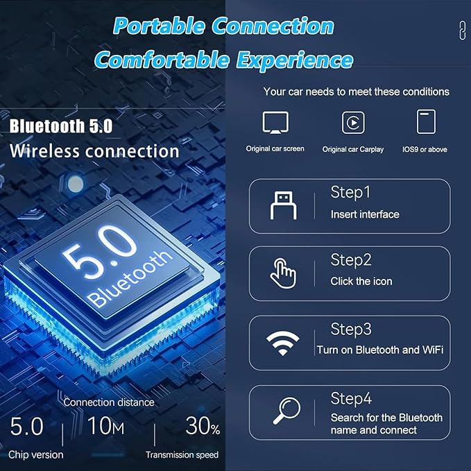 Wireless CarPlay Adapter for Toyota RAV 4 RAV4 2019-2026 2027, 2026 Upgraded Mini Plug & Play USB Fast Stable Connection 3–5s Auto Connect, C/Silver