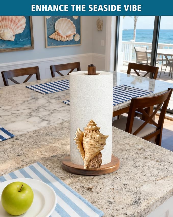 Conch Paper Towel Holder, Coastal Beach House Decor