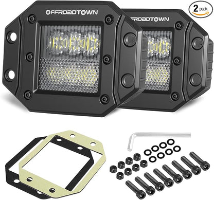 Flush Mount LED Pods, OFFROADTOWN 5'' 12,000LM CREE LED Driving Lights Reverse Backup Light Flush Light Bar Off Road Lights Work Light for Truck Pickup UTV ATV SUV Boat 4x4 Car - Driving Combo