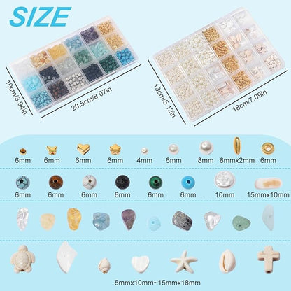 Jewelry Making Kits for Adults Women, 2000pcs 20 Colors Pearl Beads Crystal Beads Shell & Turquoise with Gold Beads Beading Kit for Bracelets, Necklace, Ring DIY Crafts Jewelry Making Supplies
