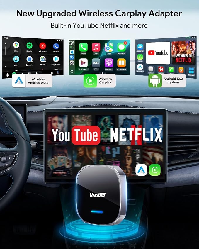 Magic AI Box Wireless CarPlay Adapte, 5.8GHz High-Speed Zero Lag WiFi, Plug & Play 3s Auto Reconnect, Compatible with iOS 10+ & Android 11+ Car Systems