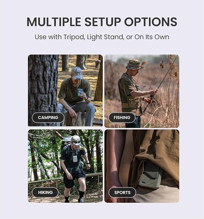 Claymore Clip Fan Khaki ??Portable Rechargeable Neck Waist Wearable Fan with 5200mAh Battery, 5-Speed Quiet BLDC Motor, Hands-Free Neck Strap Design, USB-C Charging Camping, Hiking, Outdoor Use