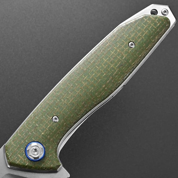 Eafengrow EF972 Folding Knife, D2 Steel Blade Micarta Handle Pocket Knife Folder for Outdoor Camping Hiking Working EDC Tool Knife(army green)