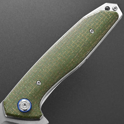 Eafengrow EF972 Folding Knife, D2 Steel Blade Micarta Handle Pocket Knife Folder for Outdoor Camping Hiking Working EDC Tool Knife(army green)