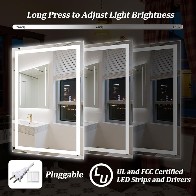 30"x 22" LED Bathroom Mirror, Wall Vanity Mirrors