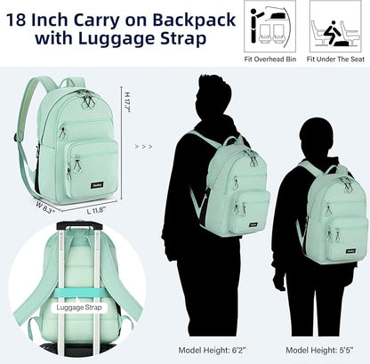 Carry On Travel Backpack For Women, 18 Inch Water Resistant Large Backpack Lightweight Bookbag For Men, 8x14x18 Personal Item Bag Casual Daypack Backpacks For Work Office Commuter (Cyan)