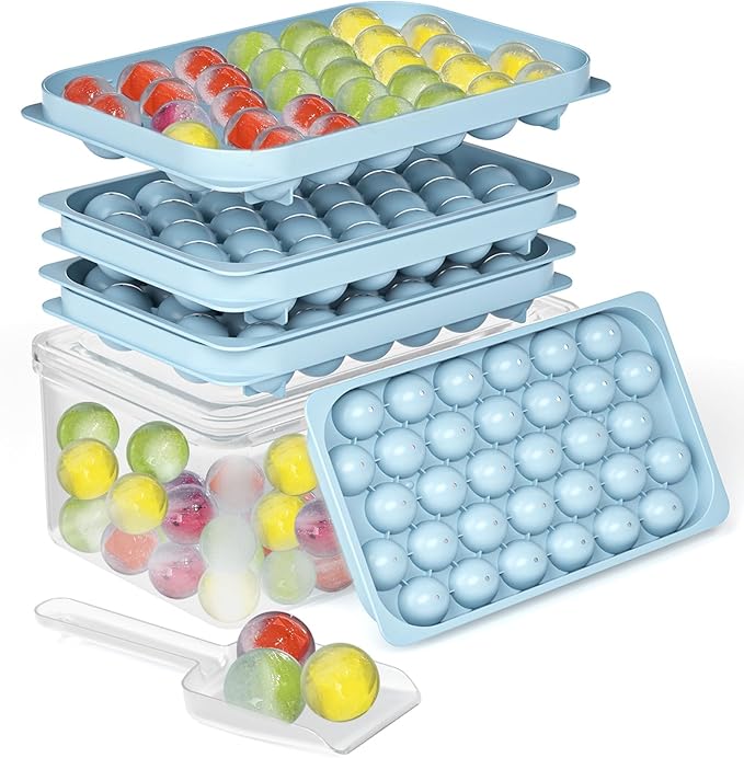 Ice Cube Trays with Lid and Bin, BPA-Free Mini 0.75 Inch Sphere Ice Molds