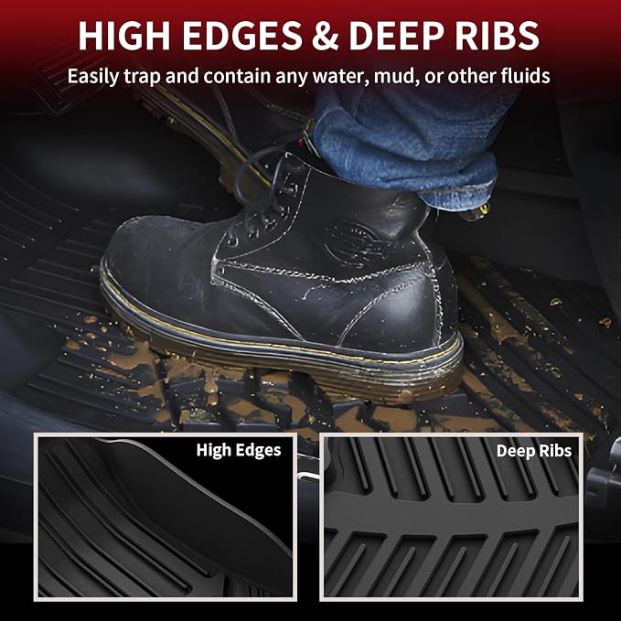 LASFIT Floor Mats for Toyota Highlander 2014-2019 (Not for Hybrid) All Weather Custom Fit Floor Liner for Highlander LE/XLE/SE/Limited/TPE Front and Rear 2 Row Car Mats,Black