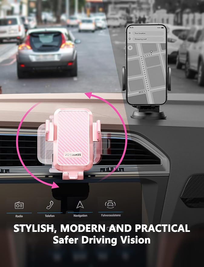Wireless Car Charger, JOYMASS 15W Fast Charging Auto Clamping Car Charger Cell Phone Holder Mount Vent for iPhone 15 14 13 12 Mini Pro Max, Samsung Galaxy S24 Ultra S23 S22 S21+ Note 20, etc - Pink