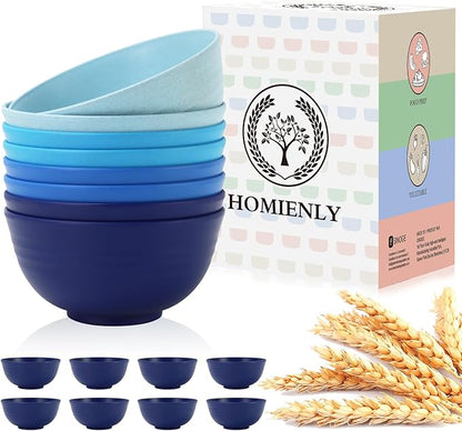 Homienly Unbreakable Cereal Bowls Set of 8-26 OZ Soup Bowls Microwave and Dishwasher Safe Wheat Straw Bowl Assorted Color Dessert Bowls for Serving Soup, Oatmeal, Pasta and Salad (Gradient Blue)
