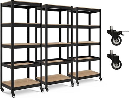 HOMEDANT House 5-Tier Metal Rolling Cart Shelf Rack Casters Heavy Duty Laminated Wheel Shelving Unit Adjustable Utility Storage Shelves Organizer Shelf Kitchen Garage 24.4" W x 16.5" D x 62.2" H 3Pack