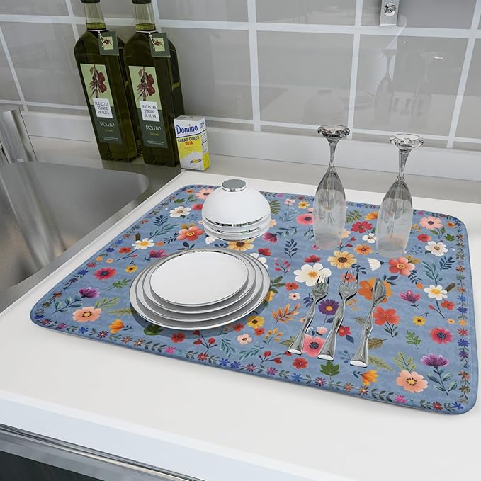 Colorful Flower Dish Drying Mat
