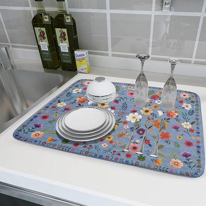 Colorful Flower Dish Drying Mat