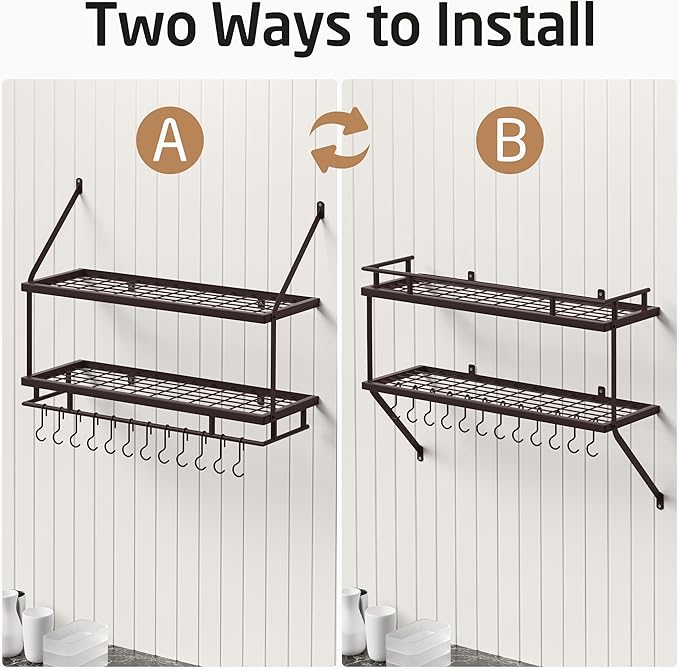 KES 30-Inch Oiled Bronze Pot Rack Wall Mounted, 2-Tier Hanging Pot and Pan