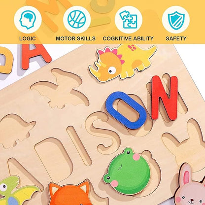 Personalized Name Puzzle for Kids, 1st Birthday Gifts for Girl Boy, Easter Basket Stuffers for Toddler, Custom Easter Christmas Baby Gifts, Toddler Learning Toys, Wooden Name Puzzles for Toddlers 1-3