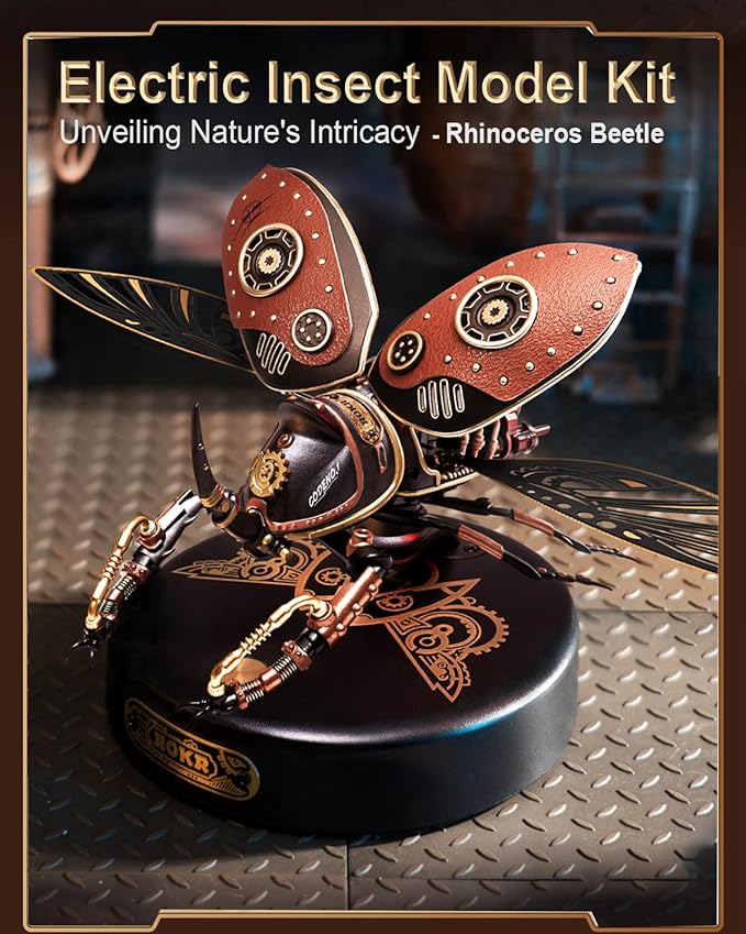 ROKR 3D Puzzles for Adults Electric Insect Metal Model Building Kit Desk Toys Hobby Kit for Adults Gift for Teens (Rhinoceros Beetle)