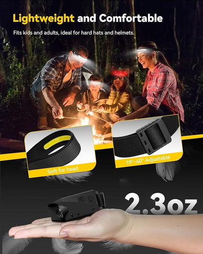 Headlamps Rechargeable with Red Light 2 Pack, 230° Wide Beam Running LED Head Lamp for Adults, Headlights for Head with Motion Sensor, Hard Hat Light Flashlight for Runners, Camping, Hiking, Fishing