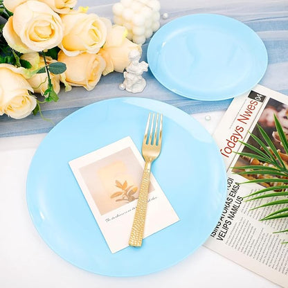 KIRE 60PCS Blue Plastic Plates Disposable - Heavy Duty Light Blue Plates Include 30Pcs 10.25” Dinner Plates and 30Pcs 7.5” for Dessert/Salad in Baby Shower/Picnic
