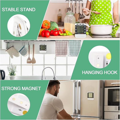 Photect 2 Pcs Digital Kitchen Timer 3 Channels Multi Timer Loud Adjustable