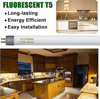 F21T5/830 21 Watt 34 Inches T5 Fluorescent Light Bulb, 3000K Warm White