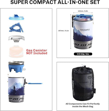 Fire Maple Polaris Pressure Regulator Cooking System | Portable Camping Backpacking Gas Stove with Piezo Ignition POT Support & Stand | Compact Gas Stove Burner for Hiking Bushcraft Trekking (Blue)