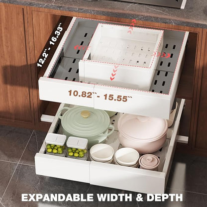 Seinloes 2 Pack Pull Out Cabinet Organizer Expandable Width and Depth, Slide