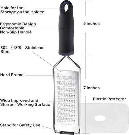 Stainless Steel Cheese Grater, Ergonomic Soft Handle Lemon Ginger Potato Zester with Plastic Cover