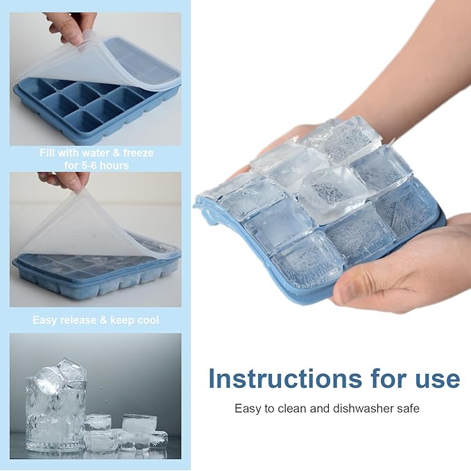 Ice Cube Trays Set of 3, Easy Release 15 Flexible Silicone Ice Cube Molds