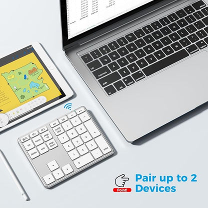 iClever KP10 Bluetooth Number Pad, Dual Device Connection, 34 Keys Ultra-Slim