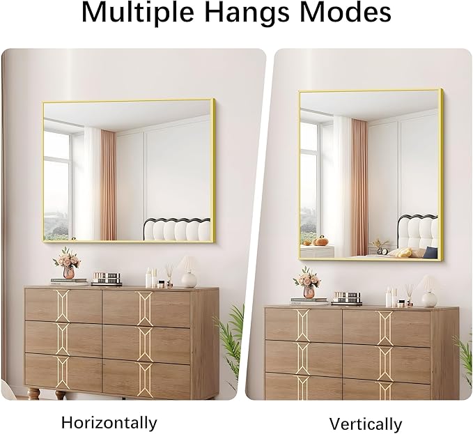 Gold Bathroom Mirror for Wall, 30x36 Inch Rectangle