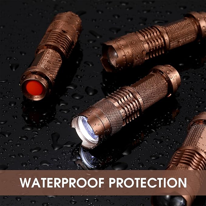 Fumete 20 Pieces LED Flashlight Mini 3 Mode Tactical Torch Small Water Resistant Pocket Flash Light Adjustable Focus Light Pen for Men, Father, Indoor Outdoor Hiking(Brown)